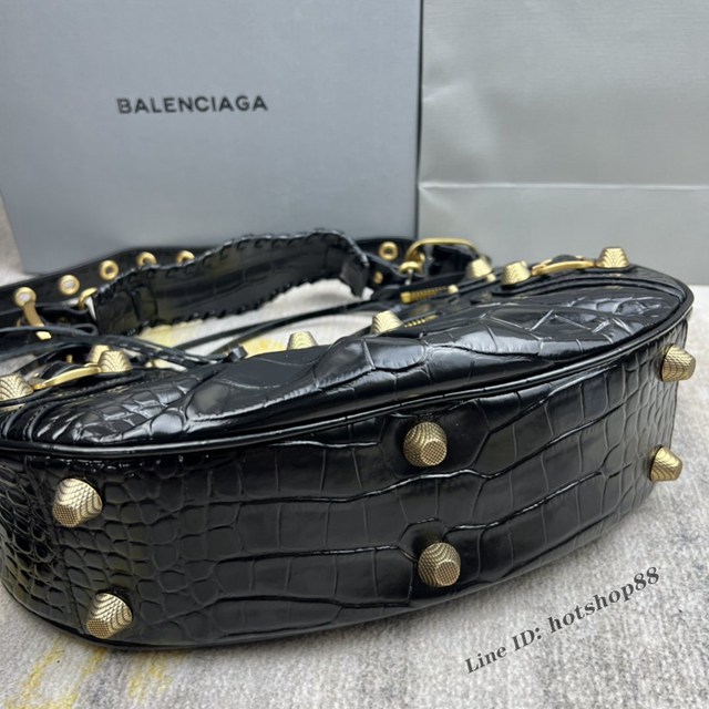 Balenciaga專櫃爆款Le Cagole半月牙腋下包餃子包 巴黎世家經典大號爆裂黑鱷金機車包 fyj1066